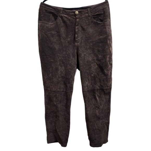 Chico's Suede Brown 100% Leather Women's Pants Size 25 Seam Detailing - Picture 3 of 14